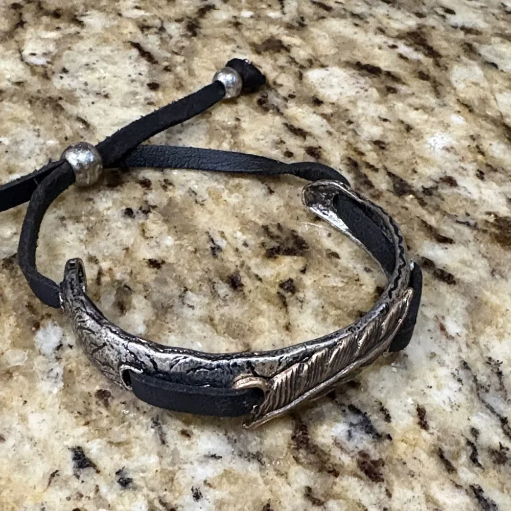 Silver and Black Feather Bracelet